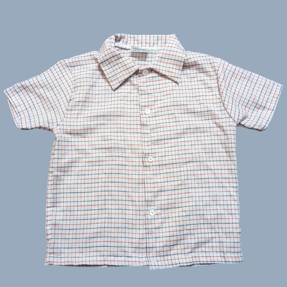 White and Red Button Down Shirt with Short Sleeves